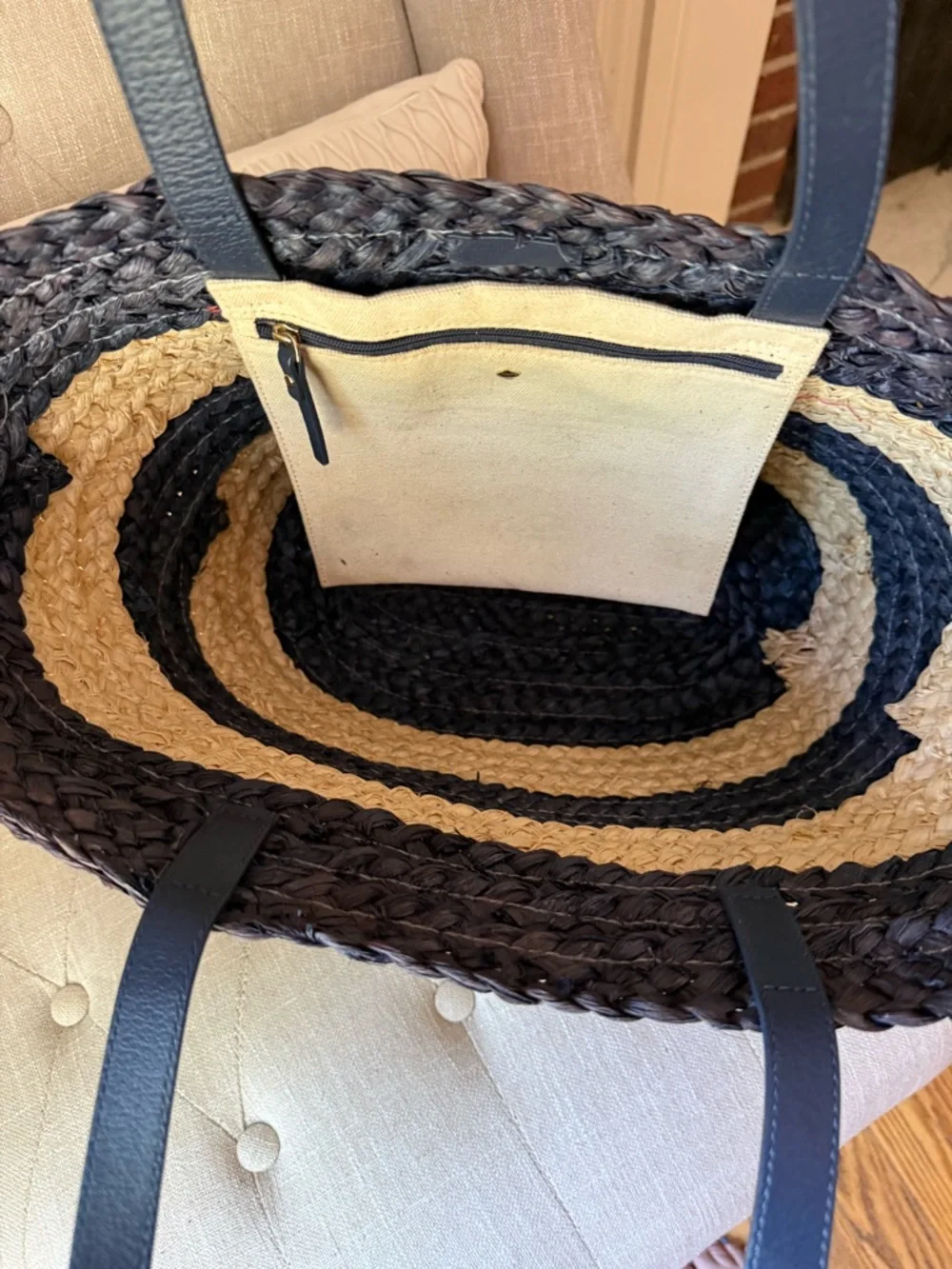 Kate Spade Shore Thing Out and About Straw Tote Beach Bag Striped